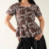RYLENE ELENA Top Katun Floral Bordir – Atasan Wanita Motif Bunga Bordir Lengan Pendek